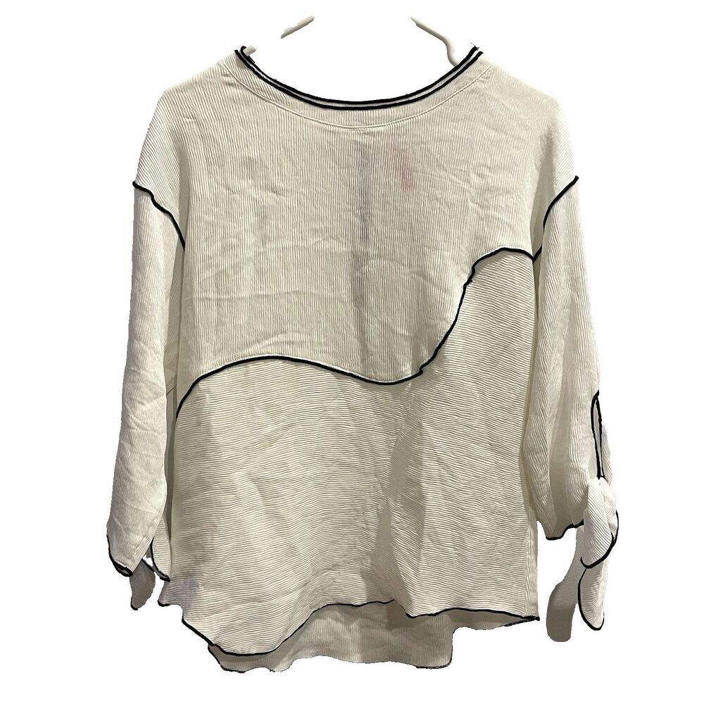 IC by Connie K Tunic Top Ribbed White Blouse S Womens Mature Artsy Lagenlook